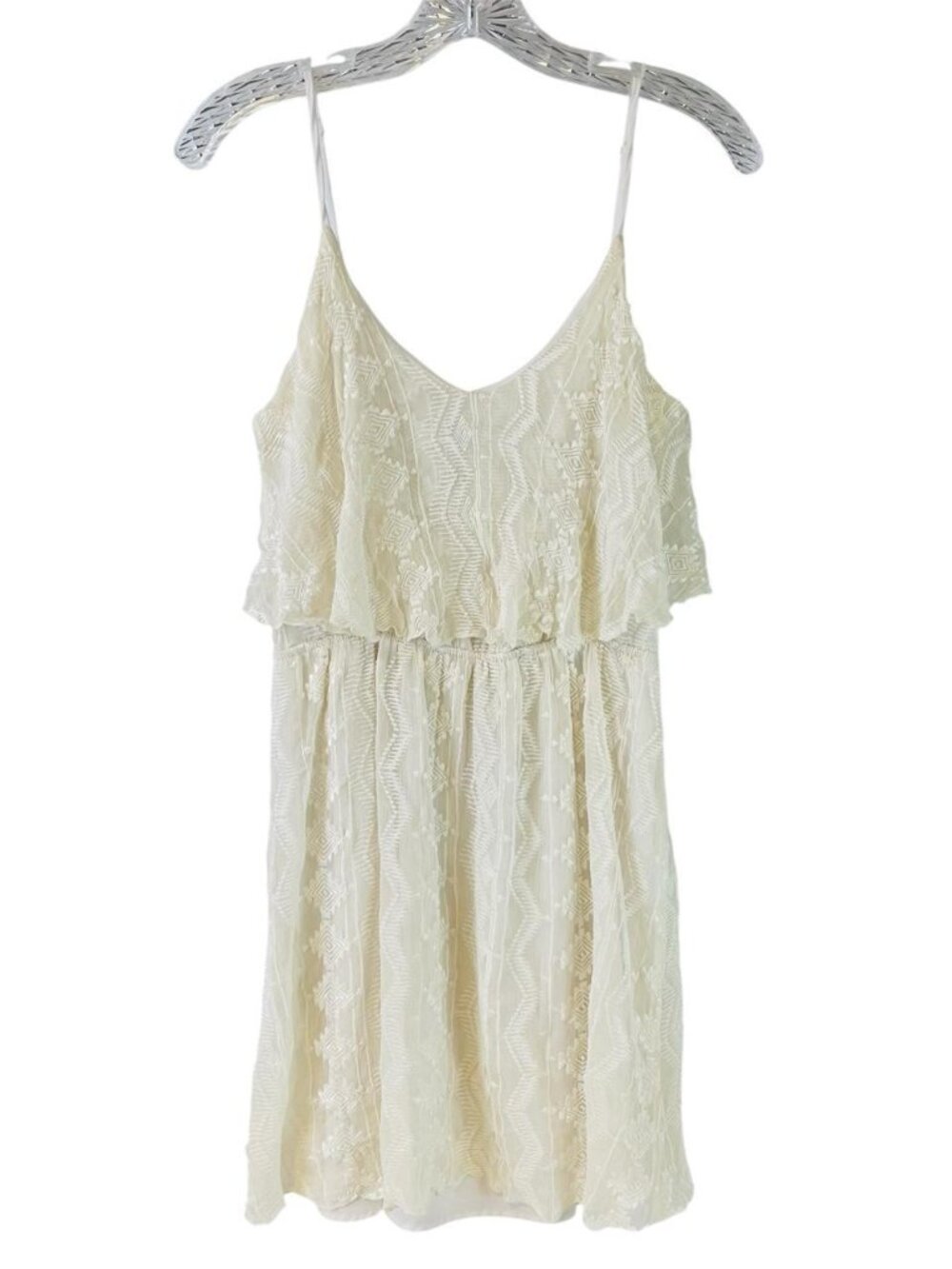 AQUA 100% Silk Lace Ruffle Top Mini Dress Womens Size S